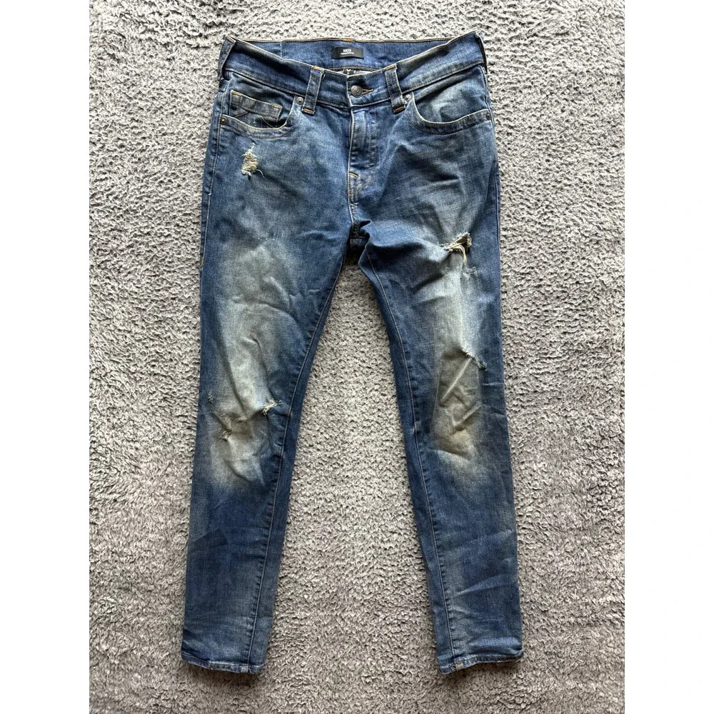 True Religion Rocco Relaxed Skinny Distressed Denim Jeans Blue Mens Size 31